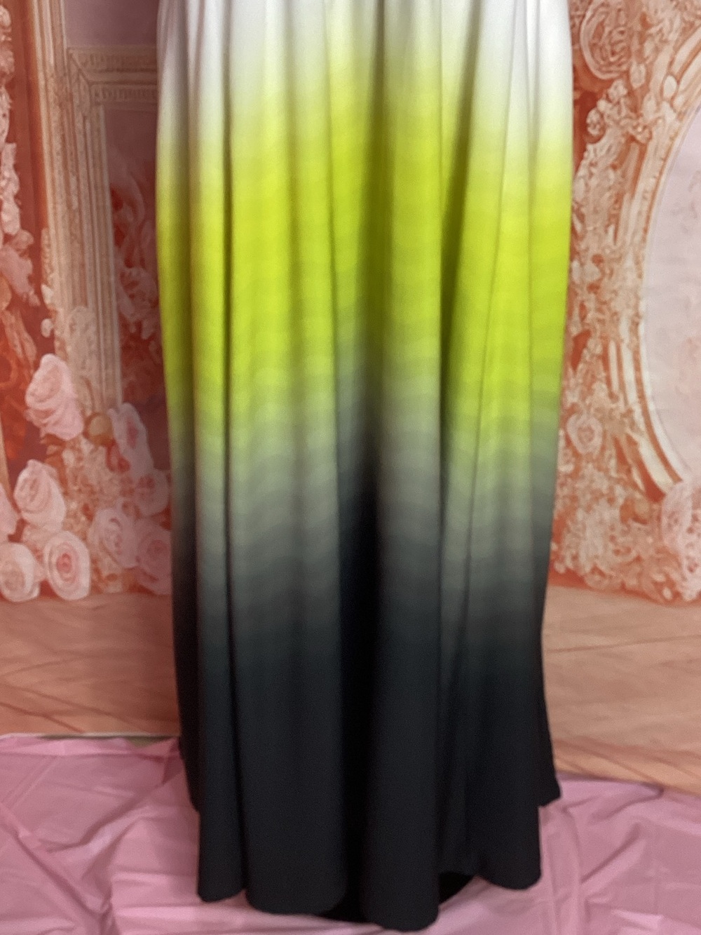 White to Lime Ombre Spaghetti-Strap Maxi Dress - Picture 3 of 15